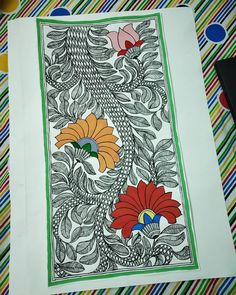 an art work with flowers and leaves on paper