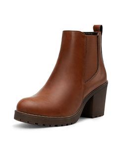 Rust Brown Elegant,Fashionable Collar    Chelsea Boots Embellished   Women Shoes Heel Chelsea Boots, Heeled Chelsea Boots, Women Ankle Boots, Boots Ankle, Womens Boots Ankle, Low Heels, Ankle Booties, Chelsea Boots, Bootie Boots