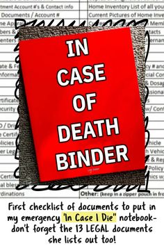 first checklist of documents to put in my emergency notebook In Case Of Emergency Binder, Organize Important Documents, Declutter 365, Binder Paper