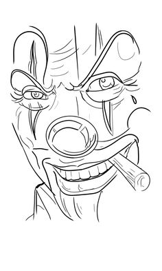 a drawing of a clown with his mouth open