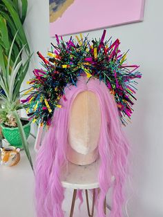 Multi coloured, rainbow tinsel headband  On a super comfortable Alice band Tinsel Headband, Tinsel Christmas, Pink Dragonfly, Hair Tinsel, Tiara Crown, Alice Band, Beaded Headband, Pink Feathers, Glitter Hair