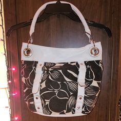 Like New Condition. Never Worn, Received As A Gift. White On Black Floral Design, Perfect For Summer! Canvas Material. Casual White Hobo Bag With Double Handle, Casual White Hobo Tote Bag, White Casual Satchel Hobo Bag, White Shoulder Bag For Day Out, Trendy White Hobo Bag For Shopping, Trendy White Hobo Bag With Double Handle, White Bag With Removable Pouch For Day Out, White Bags With Removable Pouch For Day Out, White Bag With Detachable Strap For Day Out