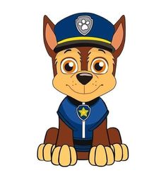 a cartoon dog in a police uniform sitting down with his paw on the ground and looking at