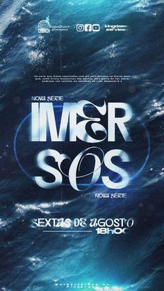 the movie poster for imer sos is shown in blue and green water with waves