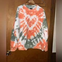 Nwt Urban Outfitters Tie Dye Sweatshirt Size X-Large Relaxed Fit Orange Sweatshirt With Graphic Print, Urban Outfitters Oversized Long Sleeve Tops, Oversized Long Sleeve Tops From Urban Outfitters, Orange Cotton Sweatshirt With Relaxed Fit, Orange Relaxed Fit Cotton Sweatshirt, Oversized Orange Casual Tops, Urban Outfitters Relaxed Fit Sweatshirt For Spring, Orange Relaxed Fit Long Sleeve Sweatshirt, Casual Orange Crew Neck Sweatshirt