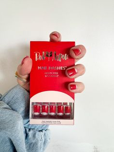 Red Aspen press on nails, Audrey the Icon - Red retro nails. Short red nails. Short Red Nails, Half Moon Nails, Square Press On Nails, Retro Nails, Nails Ombre, Moon Nails