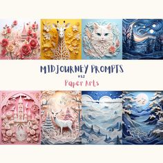 four different paper art designs with the title'mid - journey crafts v2 paper arts '