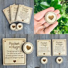 some wooden magnets with hearts on them and instructions for how to put them together