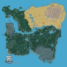 the map for gta san francisco, with all the locations in yellow and green