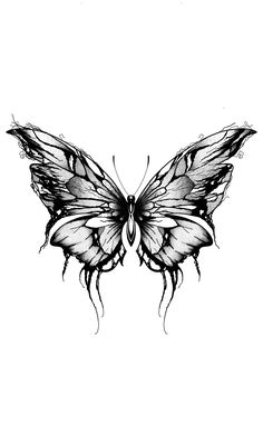 a black and white drawing of a butterfly