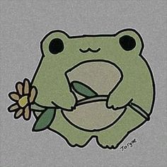 a drawing of a frog holding a flower