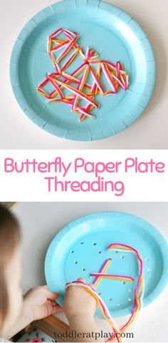 the paper plate threading activity is fun for toddlers to do with their hands