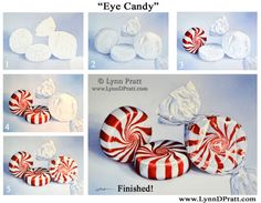 the instructions for how to make a candy - striped lollipop candies with white and red stripes