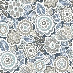 a blue and gray flower pattern on fabric