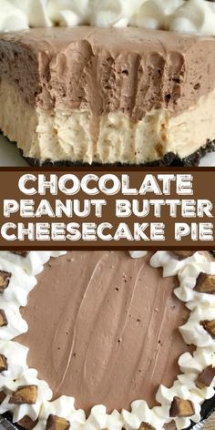 chocolate peanut butter cheesecake pie on a plate