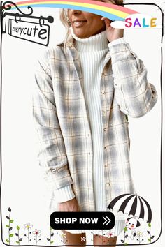 Buttoned Turn Down Collar Plaid Shirt Casual Beige Shirt For Winter, Casual Beige Winter Shirt, Beige Long Sleeve Casual Flannel Shirt, Casual Beige Long Sleeve Flannel Shirt, Plaid Shirt Women, Women Tops, Shirt Women, Plaid Shirt, Light Blue