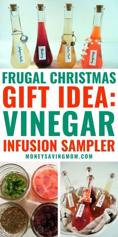 a collage of christmas gift idea vinegar infussion sampleers