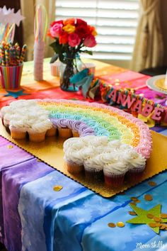 rainbow cupcake cake Unicorn Party Ideas, Queen Poppy, Pride Party, Torte Cupcake, Sonic Birthday, Dessert Party, Rainbow Cupcakes