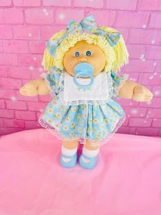 Cabbage patch  kids, vintage collector doll, 1985 KT factory, pacifier, girl blonde hair blue eyes, cabbage Patch doll, gift for girls toys Girl Blonde Hair, Blue Mary, Girls Toys, Daisy Dress