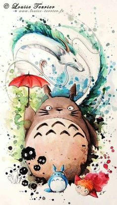 an image of a watercolor painting of a totoro