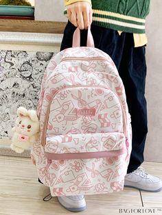 BagForLove - School Backpack: Classic Cartoon Pattern with Adjustable Strap & Bag Charm, Colorblock Design Product Description Color Pink Composition 100% Nylon Pattern Type Graphic Bag Size Medium Material Polyamide Type Classic Backpack Size Chart INCH CM Handle Height Strap Length Bag Height Bag Width Bag Length 3.1 inch 35.4 inch 17.3 inch 6.3 inch 12.2 inch Handle Height Strap Length Bag Height Bag Width Bag Length 8 cm 90 cm 44 cm 16 cm 31 cm Details Pictures Similar Products h2 { text-ali Pink Letter Print Backpack For Everyday Use, Adjustable Strap Bag, Strap Bag, School Backpack, Classic Backpack, Classic Cartoons, Cartoon Pattern, School Backpacks, Color Blocking