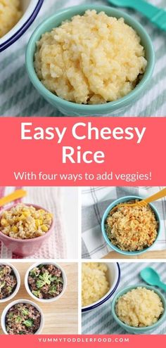 easy cheesy rice recipe with four ways to add veggies in it