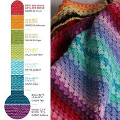 a crocheted blanket with different colors on it and the instructions for how to knit