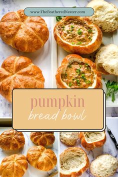 Titled graphic collage of 3 bread powl images. Frozen Bread Dough Recipes, Halloween Dinner Party Food, Homemade Pumpkin Bread, Soup Chowder, Homemade Bread Bowls, Bread Bowl Recipe, Frozen Bread Dough, Pumpkin Soup Recipe