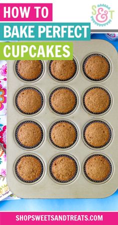 a muffin tin filled with cupcakes on top of a table