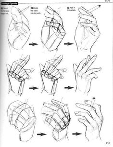 an instruction manual for drawing hands with different angles and gestures, including the thumb position