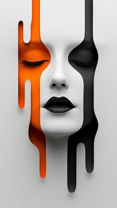 a woman's face is painted orange and black