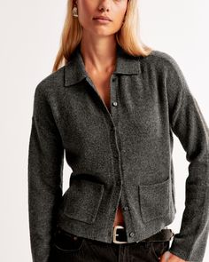 Versatile cardigan in our soft sweater yarn fabric and body-skimming silhouette, featuring a trend-forward collar, button-through detail, front pockets and ribbed cuffs. Pairs effortlessly with your favorite pair of jeans! Collared Cardigan, Women's Workwear Fashion, Active Swimwear, Swimwear Suits, Oversized Sweaters, Casual Work Outfit, Fall Outfits For Work, Collar Cardigan, Winter Outfits For Work