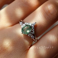 Vintage Natural Green Moss Agate Ring Set/sterling Silver Oval | Etsy Miss Agate Engagement Ring Silver, Silver Moss Agate Engagement Ring, Moss Agate Engagement Ring Silver Set, Elegant Green Moss Agate Rings, Nature-inspired Moss Agate Rings, Sapphire Engagement Ring Set, Nature Inspired Rings, Special Gifts For Her, Moss Agate Ring