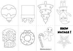 four different christmas cards with the words buon natale and other holiday items in black and white