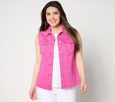 Make like your own personal stylist and demonstrate how this denim vest ups the cool quotient of your existing tanks, sleeved tees, and dresses. Or, try it our favorite way -- buttoned up (a little or a lot) as a standalone top. From LOGO by Lori Goldstein®. Trendy Button-up Cotton Vest, Trendy Cotton Vest With Snap Buttons, Spring Button-up Denim Vest With Snap Buttons, Casual Button-up Spring Vest, Summer Cotton Denim Vest With Snap Buttons, Spring Cotton Denim Vest With Snap Buttons, Trendy Cotton Denim Vest With Snap Buttons, Spring Casual Denim Vest With Snap Buttons, Casual Denim Vest With Snap Buttons For Spring