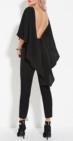 Open Back Dolman Sleeve Jumpsuit == Open Back Dress Black, Jumpsuit For Women, Open Back Dress, Jumpsuit With Sleeves, Jumpsuit Fashion, Look Chic, Dolman Sleeve