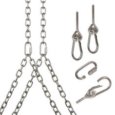 three different types of hooks and chains on a white background