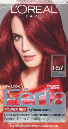 Feria by L'Oreal Paris gives you cutting-edge, multi-faceted, shimmering color that never wrecks or ravages. L'Oreal Paris Feria Shimmering Permanent Hair Color, R57 Cherry Crush (Intense Medium Auburn), 1 kit; Feria by L'Oréal Paris gives you cutting-edge, multi-faceted, shimmering color for vibrant, healthy-looking hair Feria's Bonding Care Complex Conditioner helps repair hair's strength; Helps protect fragile hair bonds Delivers trendy, edgy, shimmering, fashionable and multi-tonal hair colors Vegan formula - no animal derived ingredients or byproducts Edgy Hair Color, Blue Black Hair, Cherry Crush, Dimensional Color, Hair Care Brands, Edgy Hair, Deep Conditioning, Permanent Hair Color, Silky Hair