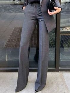 Elastic Pants Outfit, Corporate Attire Women, Regular Fit Pants, Woman Pants, Pocket Stitching, Clothing Wishlist, Corporate Attire, Striped Wide Leg Pants, Jeans Outfit Casual