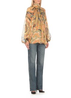 100% Silk Designer Silk Tops For Fall, Fitted Multicolor Silk Shirt, Luxury Silk Shirt With Multicolor Print, Multicolor Silk V-neck Top, Etro Shirt Woman, Etro Mens Shirts, Italian Textiles, Barbour Steve Mcqueen, Pleats Please Issey Miyake