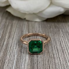 Asscher Cut Emerald Engagement Ring For Ladies, Emerald Bezel Set Solitaire Ring, May Birthstone 14k Rose Gold Every Day Ladies Ring, # 7086 #BirthstoneRing #HolidayGift #14kGoldLadiesRing #WeddingRing #AnniversaryGift #AsscherCutRing #BezelSetRing #SolitaireAsscher #SolitaireRing #EngagementRing Asscher Cut Ring, Emerald Wedding Rings, Infinity Jewelry, Bezel Set Ring, Ladies Ring, May Birthstone, Asscher Cut, Emerald Engagement, Ring Pictures