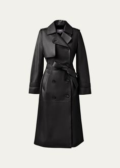 Mackage Gael Belted Leather Trench Coat - Bergdorf Goodman Fall Jacket Trends, Sheer Midi Skirt, Vogue Editors, Burgundy Skirt, Fall Winter Trends, Denim Trench Coat, Blue Trench Coat, Designer Coats, Leather Trench