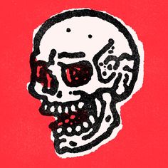 a drawing of a skull on a red background