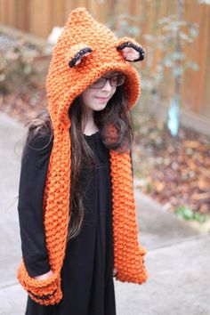 Knitting PATTERN Knitted Fox Scarf with Hood by aStoryInStitches Crochet Hooded Scarf Kids Free Pattern, Fox Crochet Scarf, Childrens Hooded Scarf Free Pattern, Bow And Arrow Knit, Child Knitted Scarf Pattern, Fox Childs Scarf Crochet, Crochet Kids Hooded Scarf, Kids Scarf Knitting Pattern Free, Toddler Scarf Knitting Pattern