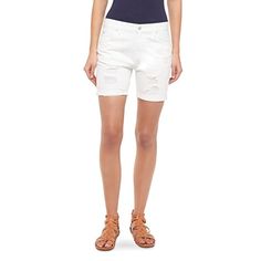 New With Tags. Top Closure. Zipfly. Distressed Front Panels. Boyfriend Fit. Folded Hems. Waist:16" Hips:19" Rise:10 1/2" Inseam:6" Casual Ripped Bermuda Shorts, Distressed Knee-length Shorts For Summer, Summer Distressed Knee-length Shorts, White Knee-length Jean Shorts For Summer, White Knee-length Jean Shorts For Spring, Casual White Ripped Shorts, Trendy Bermuda Jean Shorts For Spring, Distressed Bermuda Shorts For Summer, Ripped Cutoff Bermuda Shorts For Spring