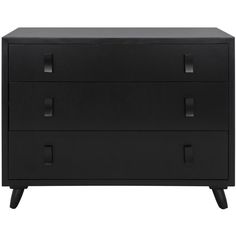 a black dresser with two drawers on it