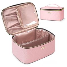 (Nwt) Bafamye Travel Cosmetic Bag - Pink * Quilted Heavy Fabric * 1 Zippered Compartment With Inside Compartments * Lid "Hinges" When Open * Top Carry Handle * 9.5 X 6.5 X 5. * 100% Quilted Polyester *Nwt - Never Used, No Stains Or Flaws, In Original Packaging *All Measurements Are Approximate *Smoke/Pet Free (Sku Am5) Pink Cosmetic Bag With Zipper For Storage, Trendy Pink Cosmetic Bag For Storage, Large Capacity Pink Pouch Cosmetic Bag, Large Capacity Pink Cosmetic Bag Pouch, Pink Portable Cosmetic Bag, Elegant Pink Cosmetic Bag For Daily Use, Bday List, Makeup Bags Travel, Travel Cosmetic Bags