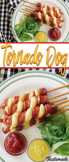 two plates with food on them and the words torlado dog written in spanish