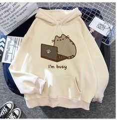 Harajuku Sweatshirt, Style Kawaii, Stylish Hoodies, Cat Hoodie, Cartoon Outfits, Sweatshirt Women, Really Cute Outfits, Kawaii Clothes, Pusheen