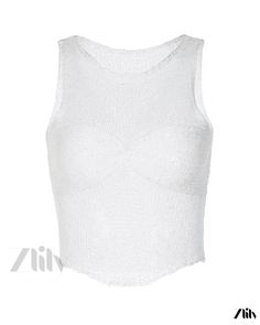 Zlily - Stylish and Sexy Hollowed-Out Round Neck Sleeveless Crop Top White Sleeveless Crop Top For Party, Party Seamless Tank Top, Seamless Sleeveless Tank Top For Party, Seamless Tank Top For Party, Elegant Sleeveless Crop Top For Beach, White Cropped Tank Top For Party, Casual Tank Crop Top For Parties, Seamless Crop Top For Spring Parties, Stretch Tank Crop Top For Party